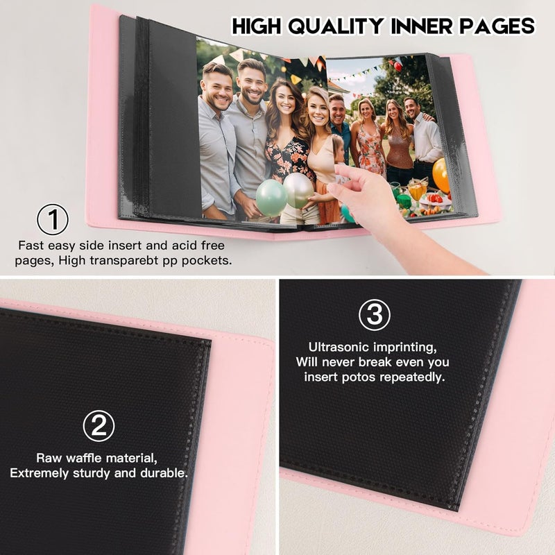 Aevdor 8x10 Photo Album 168 Pockets Holds 168 Photos, Large Capacity Leather Cover Family Wedding Baby Photo Book for 8 x 10 Pictures, Photo Album 8x10 with Black Inner Pages (Pink) - Image 5